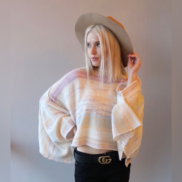 FREE PEOPLE Stripe SATURN Poncho Sweater Top NWT